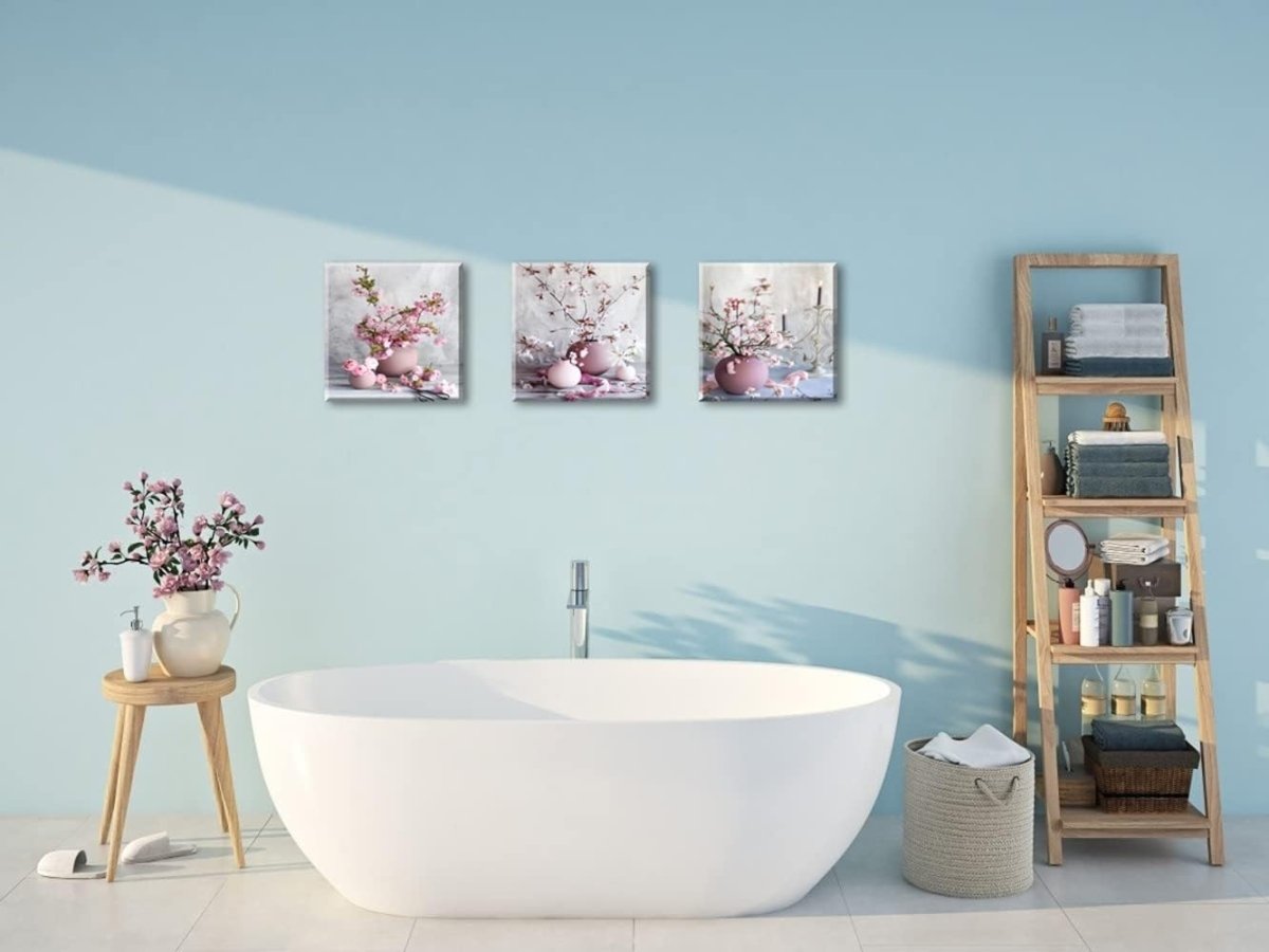 3 - Piece Cherry Blossom Canvas Wall Art 12x12in Pink Floral Prints - Kwikley