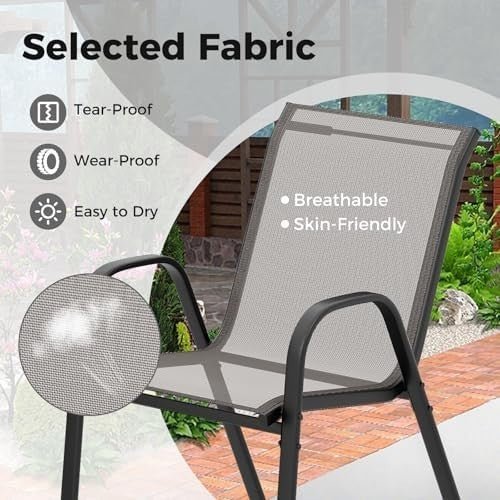3 - Piece Grey Patio Bistro Set Stackable Chairs & Glass Table Outdoor Furniture - Kwikley