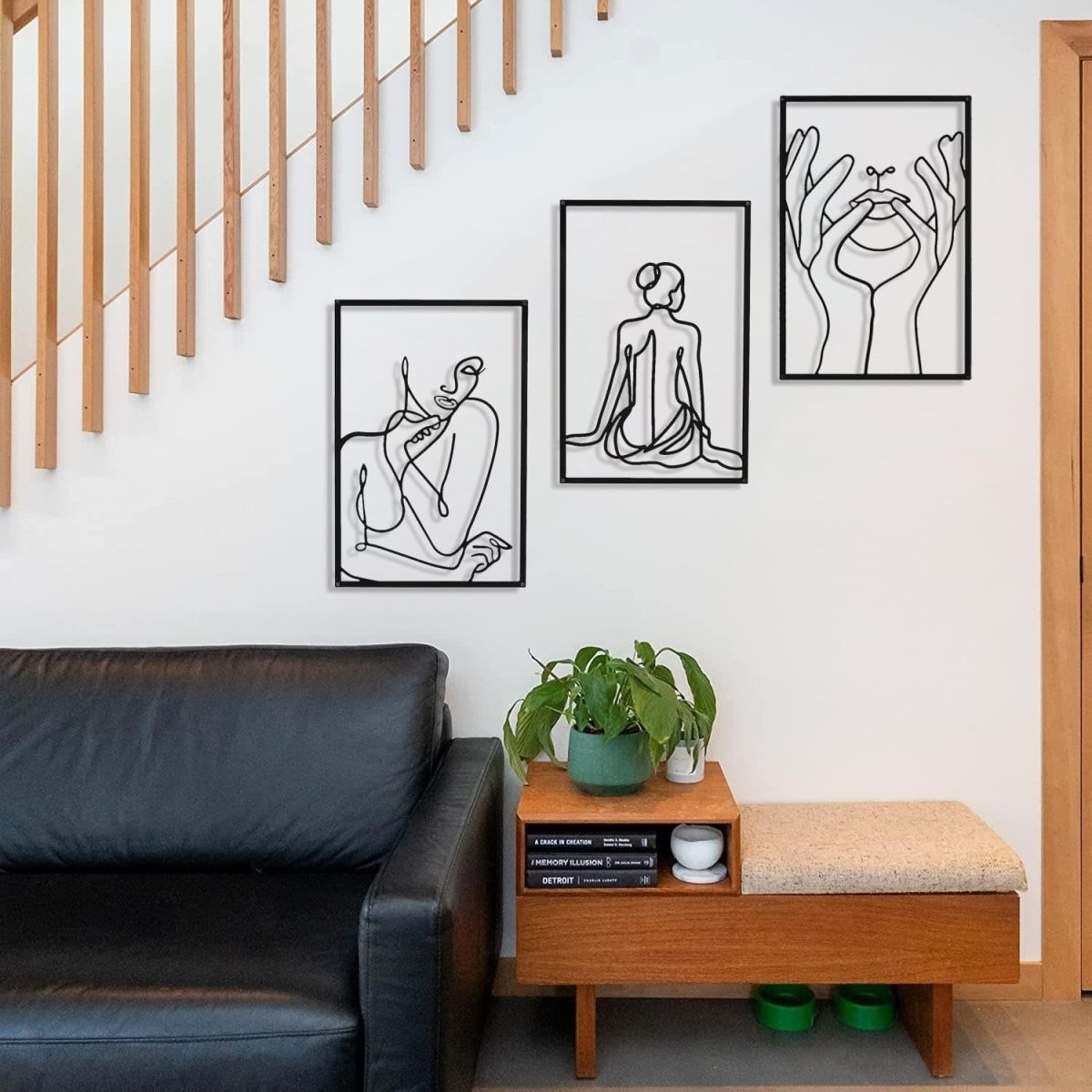 3 Piece Metal Minimalist Wall Art Female Line Decor Black - Kwikley