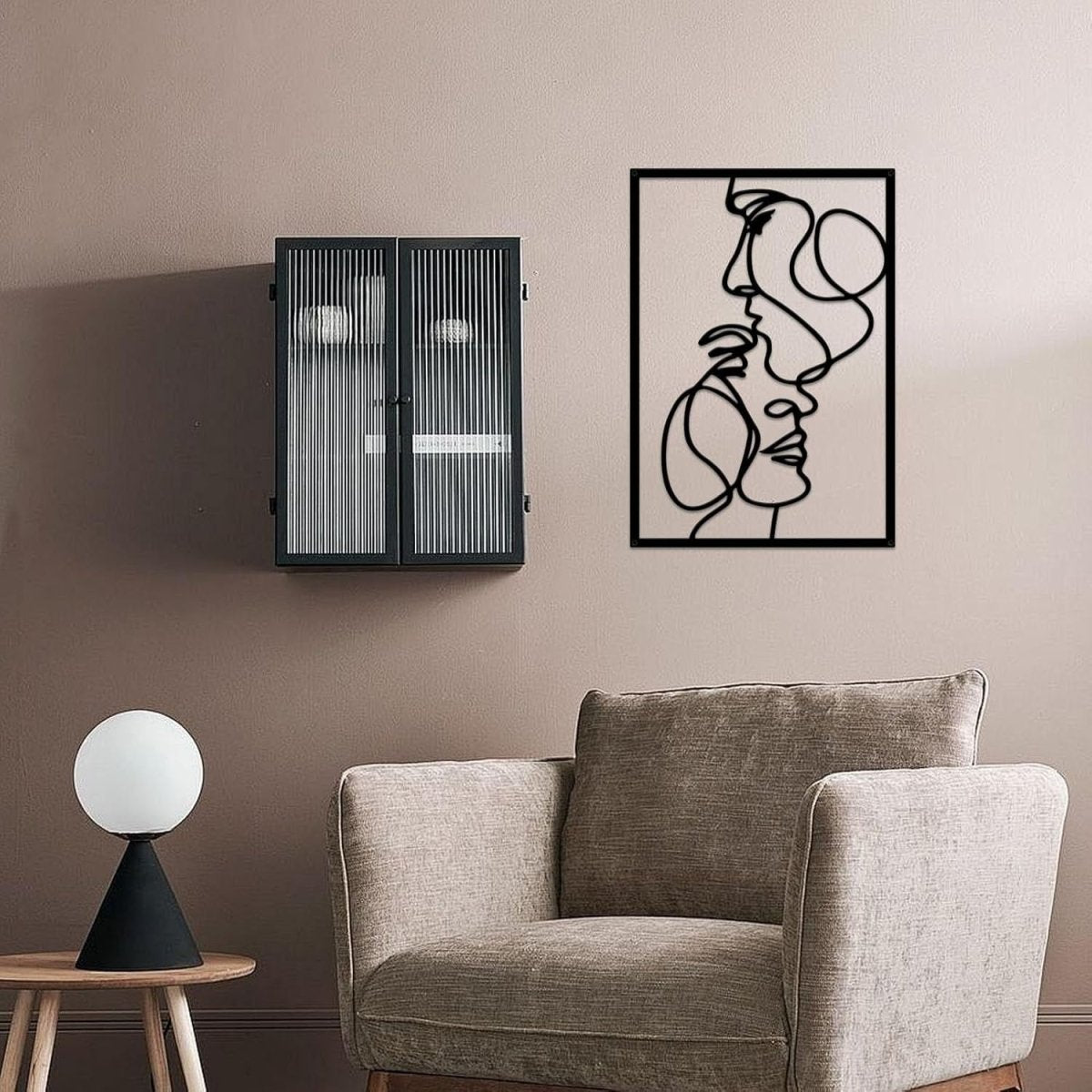 3 Piece Metal Wall Art Minimalist Line Love Heart Set Black - Kwikley