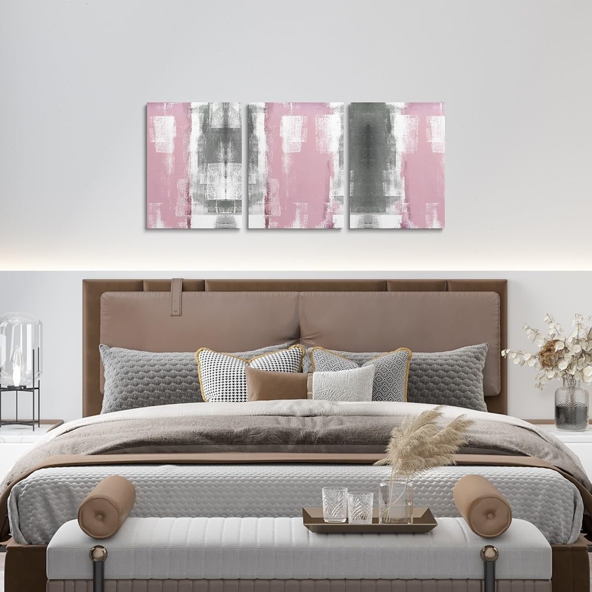 3 - Piece Pink Grey White Abstract Canvas Wall Art 40x30cm Modern - Kwikley