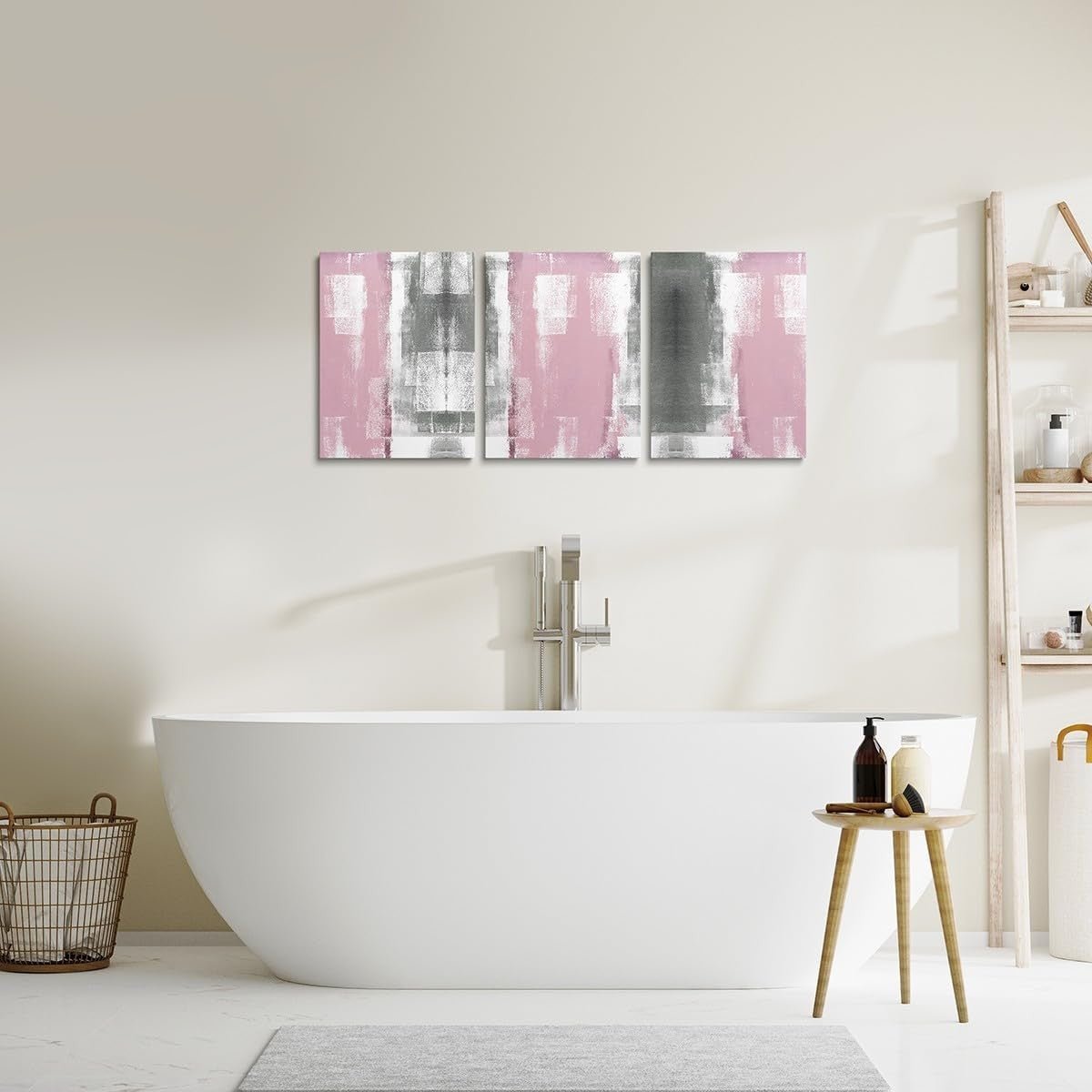 3 - Piece Pink Grey White Abstract Canvas Wall Art 40x30cm Modern - Kwikley