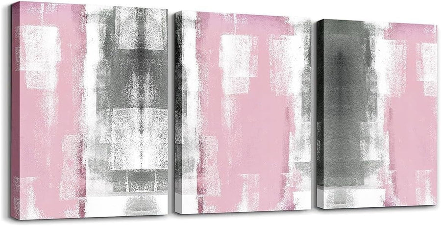 3 - Piece Pink Grey White Abstract Canvas Wall Art 40x30cm Modern - Kwikley