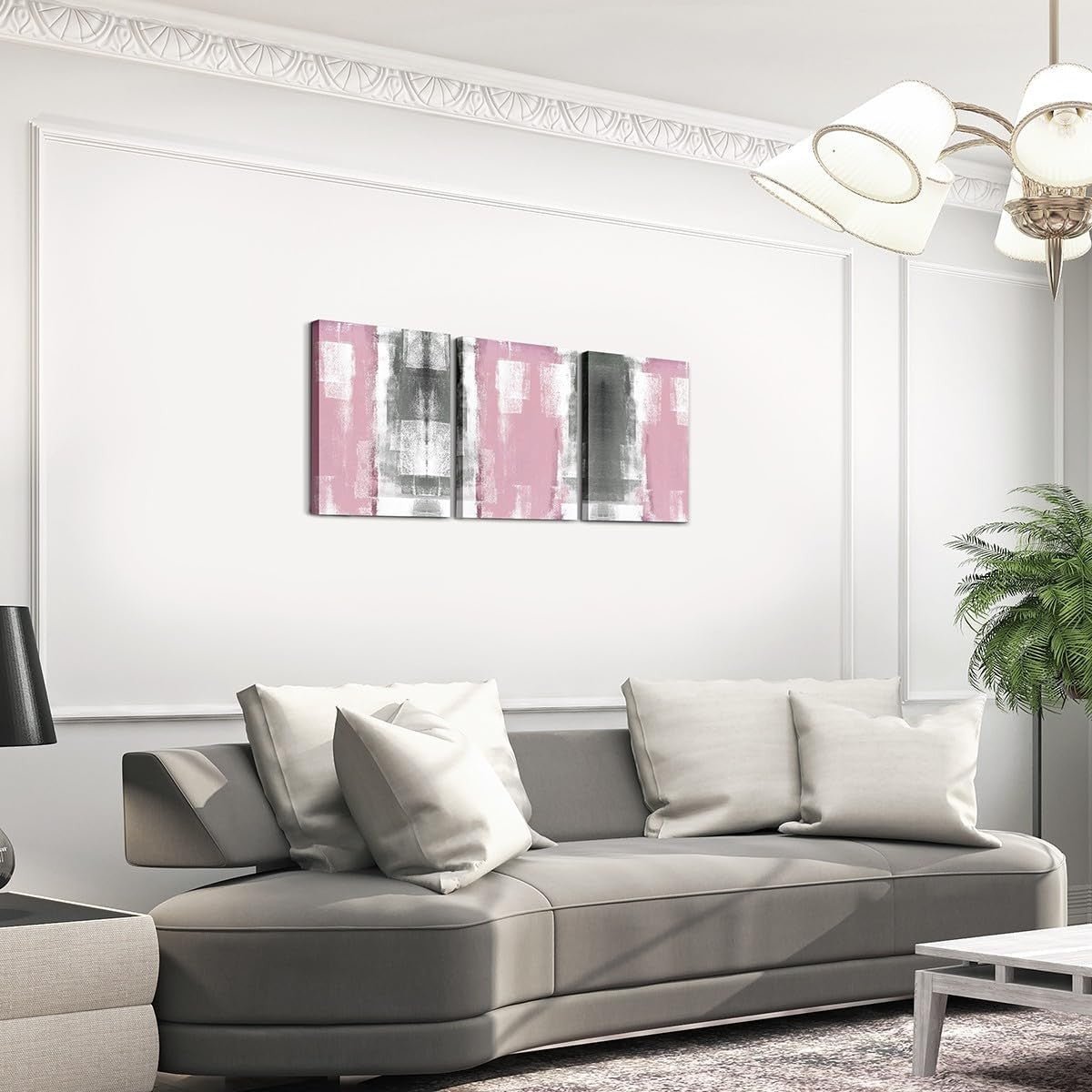 3 - Piece Pink Grey White Abstract Canvas Wall Art 40x30cm Modern - Kwikley