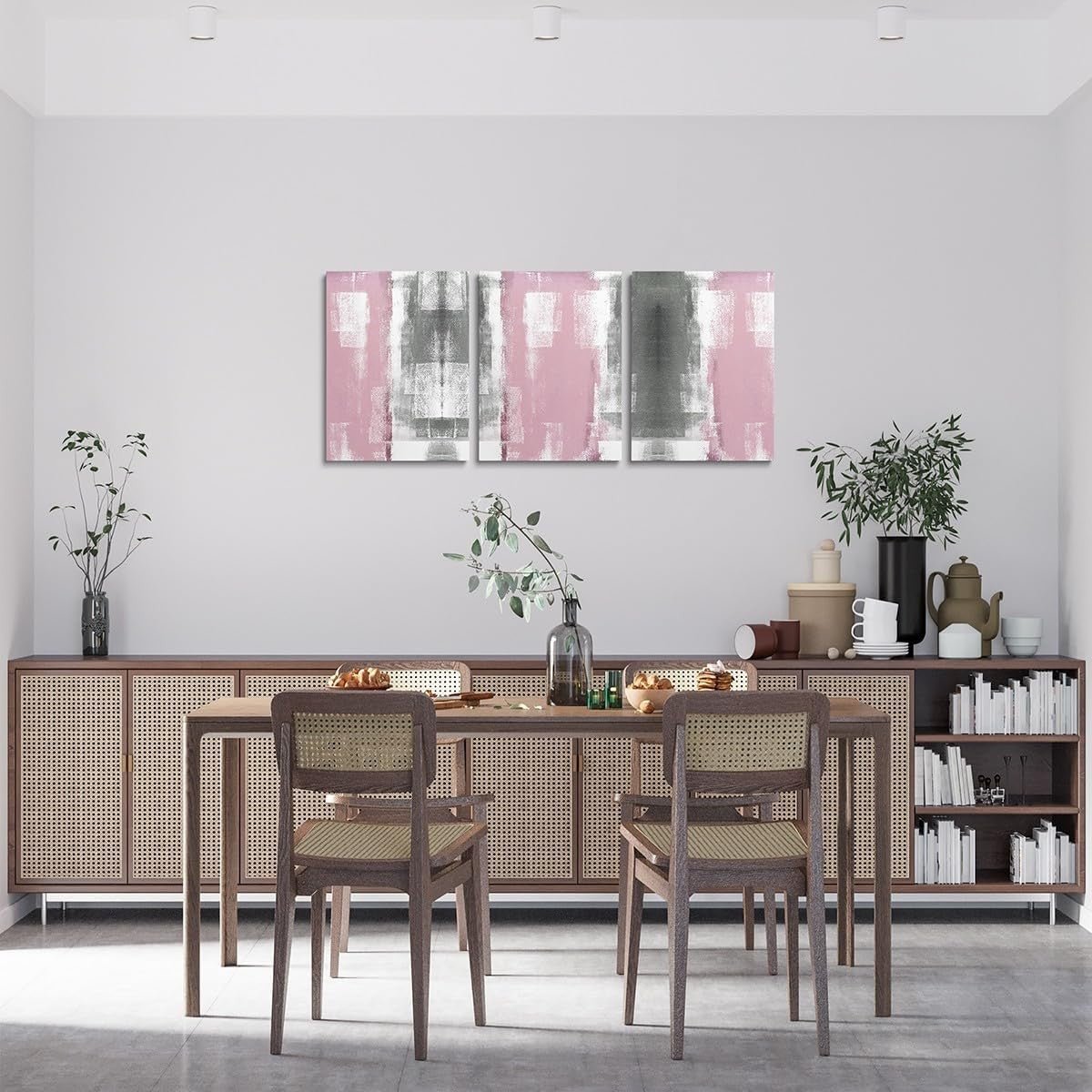 3 - Piece Pink Grey White Abstract Canvas Wall Art 40x30cm Modern - Kwikley