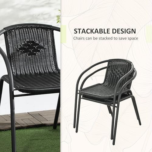 3 Piece Rattan Bistro Garden Furniture Set Outdoor Table & Chairs Black - Kwikley