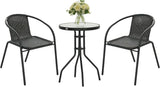 3 Piece Rattan Bistro Garden Furniture Set Outdoor Table & Chairs Black