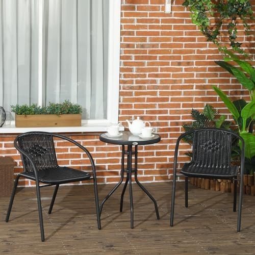 3 Piece Rattan Bistro Garden Furniture Set Outdoor Table & Chairs Black - Kwikley