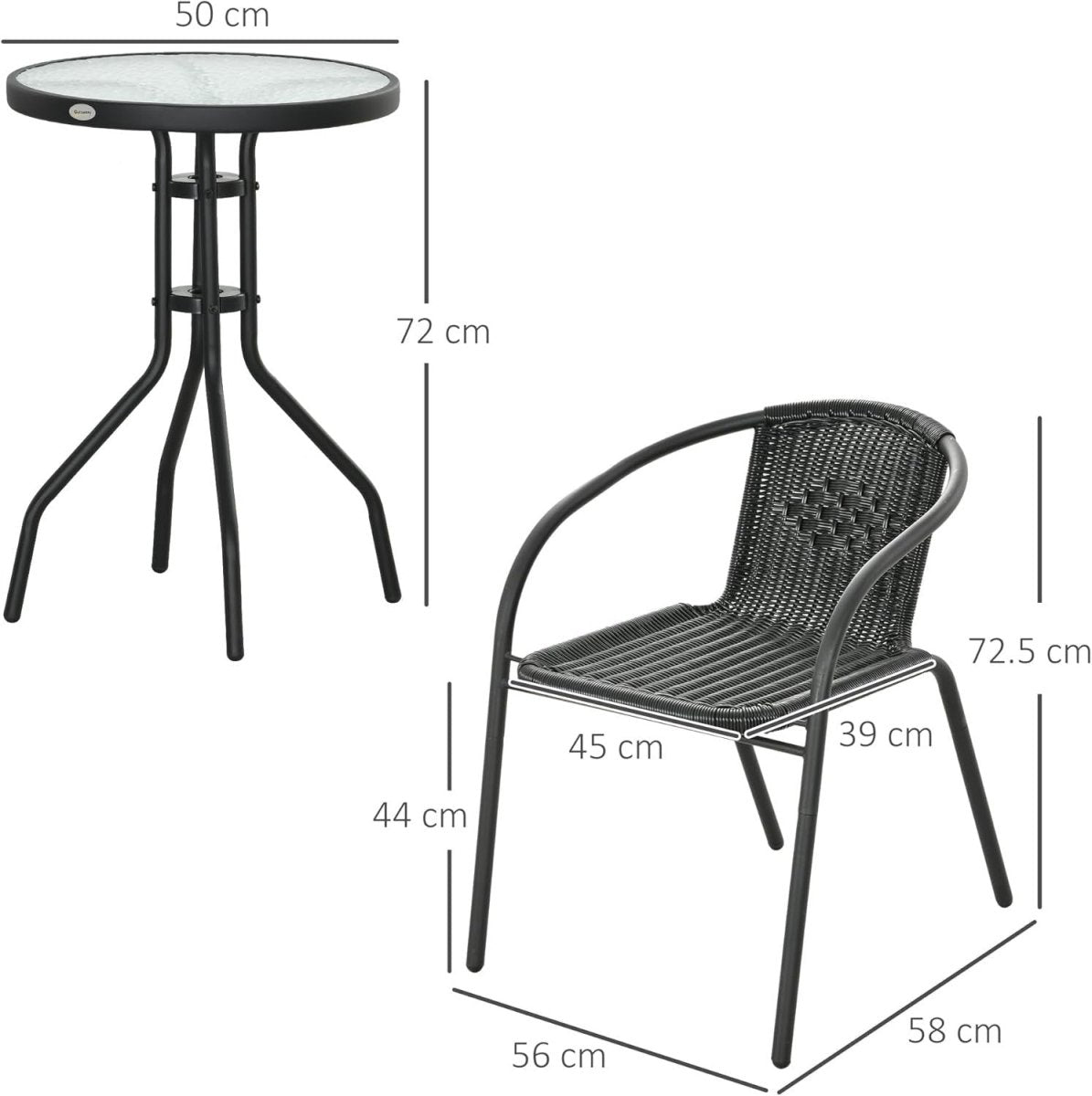3 Piece Rattan Bistro Set Garden Table Chairs Stackable Patio Balcony - Kwikley