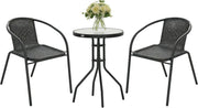3 Piece Rattan Bistro Set Garden Table Chairs Stackable Patio Balcony - Kwikley