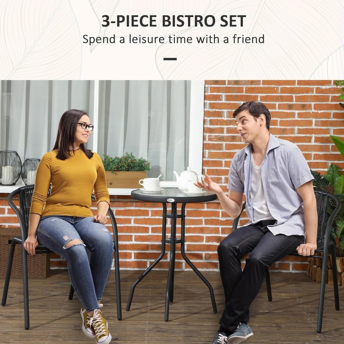 3 Piece Rattan Bistro Set Garden Table Chairs Stackable Patio Balcony - Kwikley