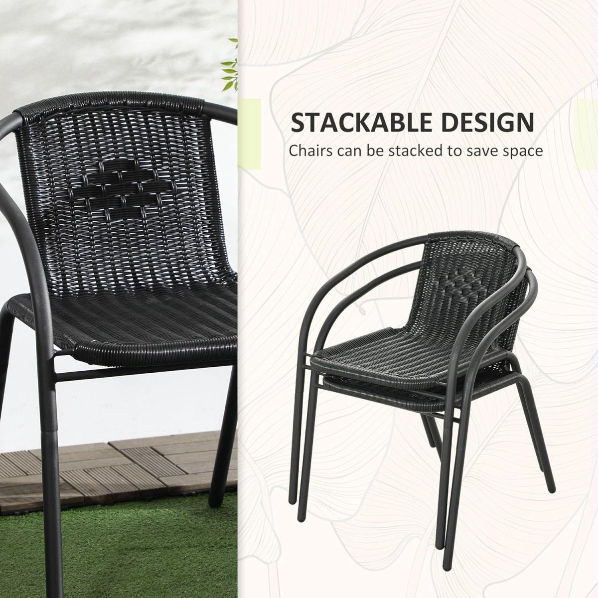 3 Piece Rattan Bistro Set Garden Table Chairs Stackable Patio Balcony - Kwikley