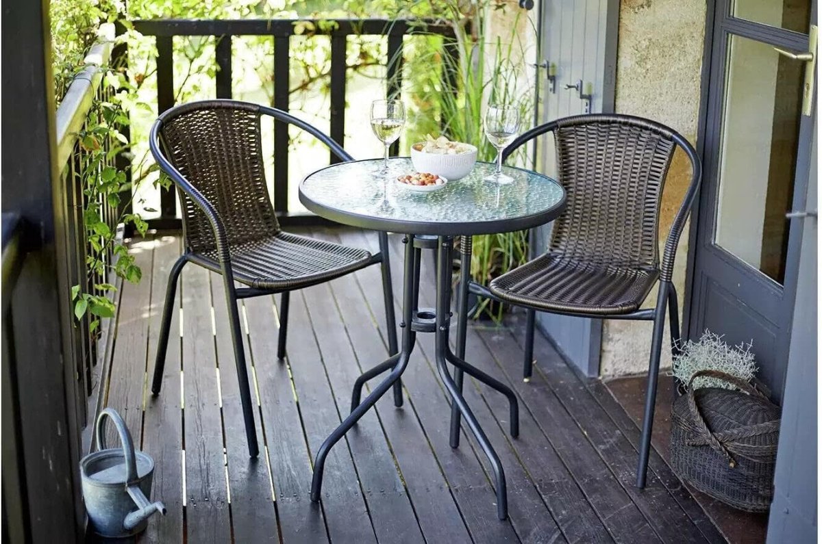 3 Piece Rattan Bistro Set Patio Table Chairs Outdoor Balcony Garden Dining - Kwikley