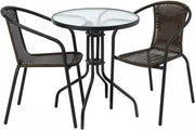 3 Piece Rattan Bistro Set Patio Table Chairs Outdoor Balcony Garden Dining - Kwikley