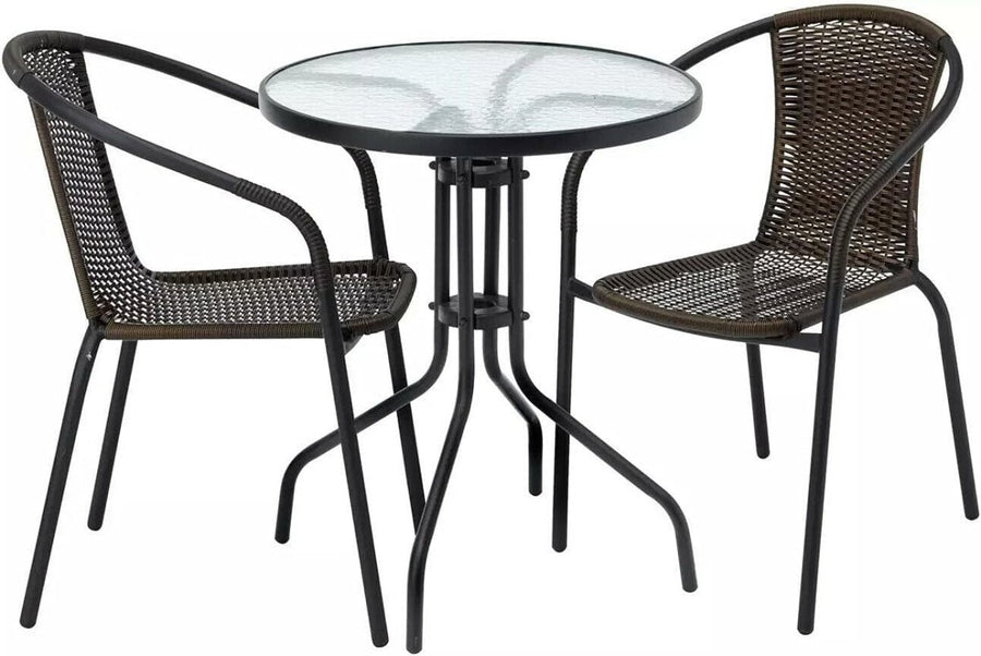 3 Piece Rattan Bistro Set Patio Table Chairs Outdoor Balcony Garden Dining - Kwikley