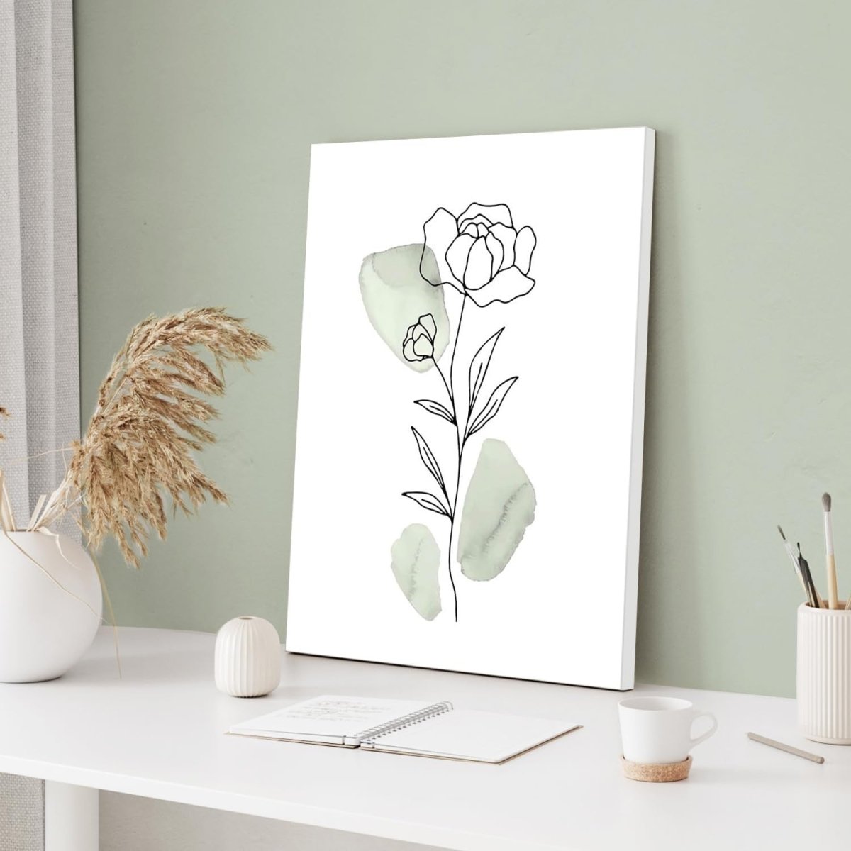 3 - Piece Sage Green Botanical Canvas Wall Art Framed Minimalist - Kwikley