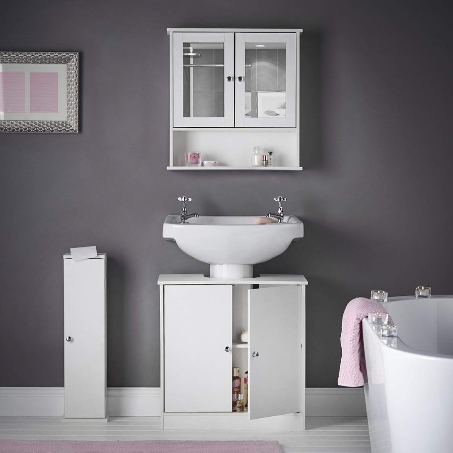 3 Piece White Bathroom Furniture Set | Under Sink, Tall & Mirror Cabinet Combo - Kwikley
