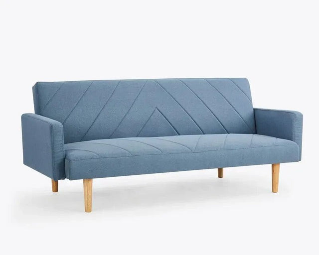 3 Seater Fabric Sofa Bed Blue Clic Clac Wooden Legs Chevron Design