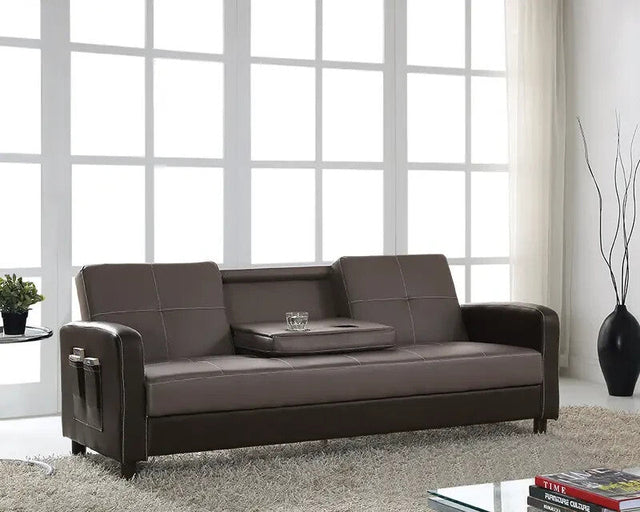 3 Seater Faux Leather Sofa Bed Recliner w/ Cup Holder & Storage Grey