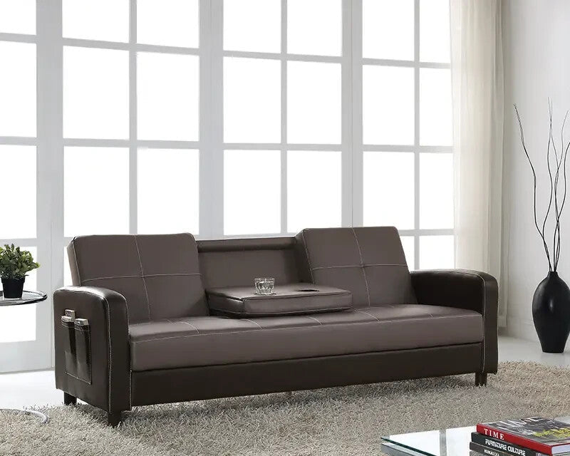 3 Seater Faux Leather Sofa Bed Recliner w/ Cup Holder & Storage Grey - Kwikley