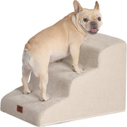3 Step Dog Stairs for Bed Sofa Non Slip Foam Pet Steps Washable Cream - Kwikley
