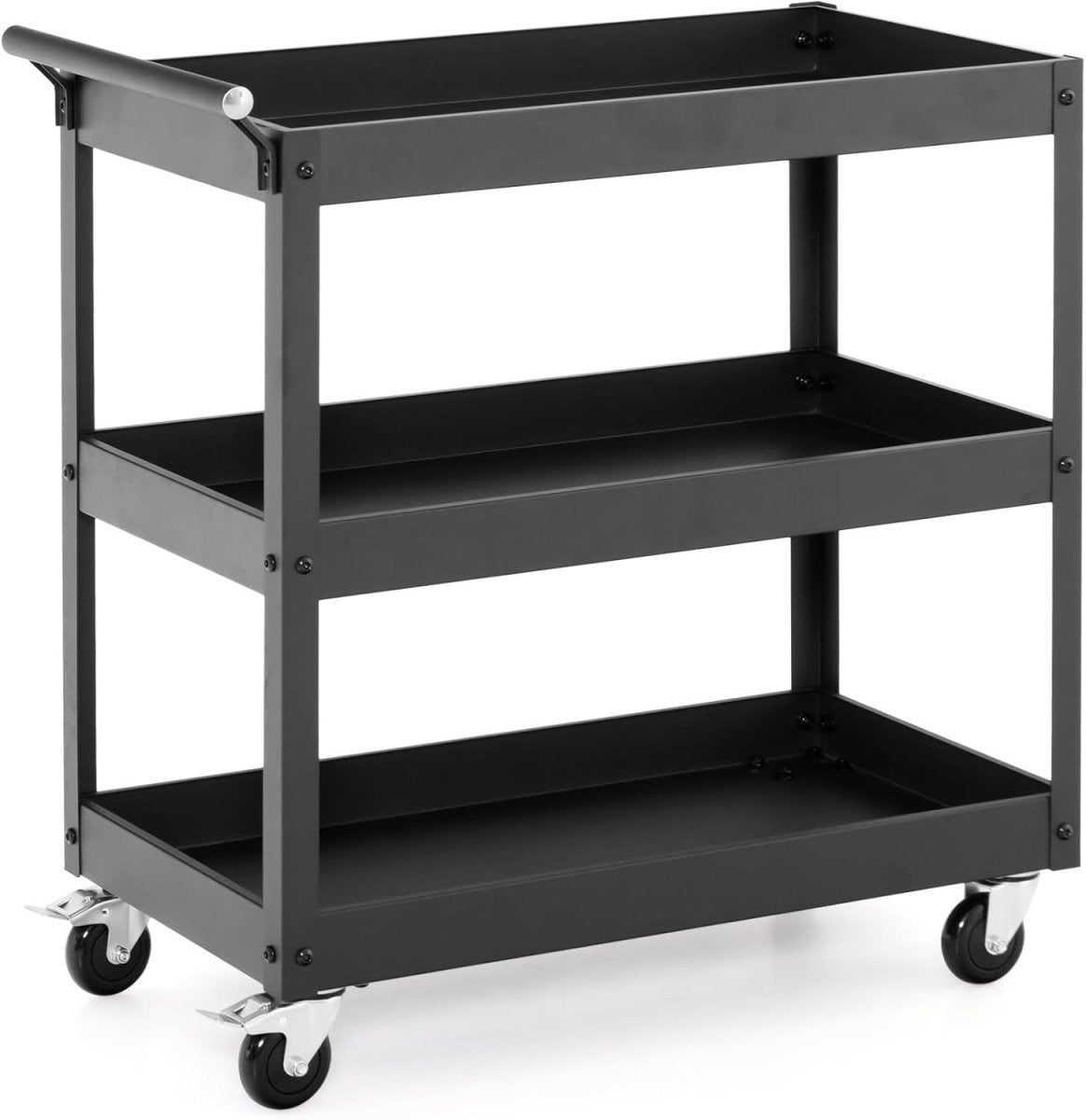 3 - Tier Rolling Tool Cart Black 76W x 38D x 78H cm Steel Mobile Trolley - Kwikley