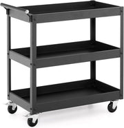 3 - Tier Rolling Tool Cart Black 76W x 38D x 78H cm Steel Mobile Trolley - Kwikley