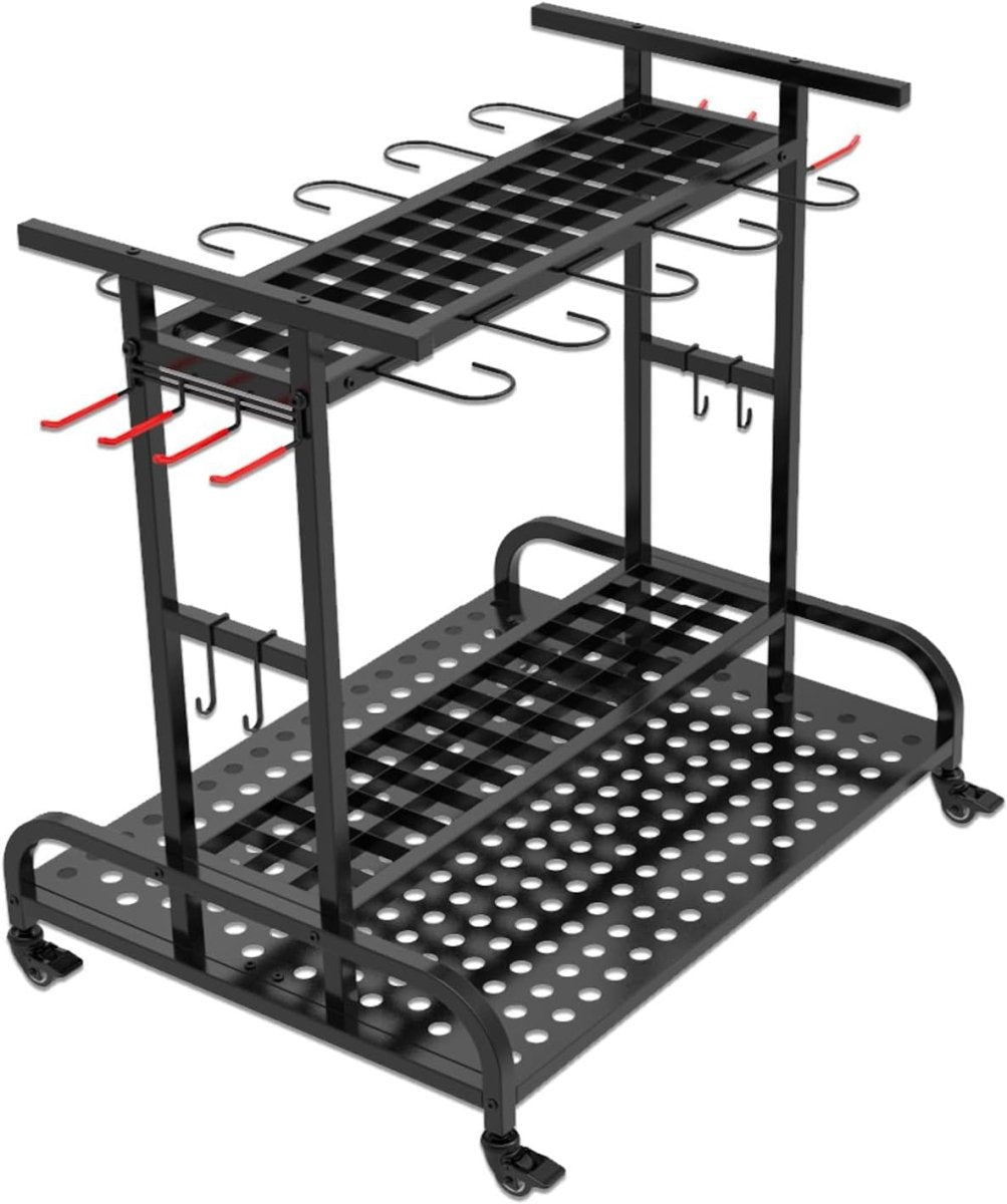 3 - Tier Rotating Garden Tool Rack on Wheels Holds 60+ Shovels Rakes Brooms - Kwikley