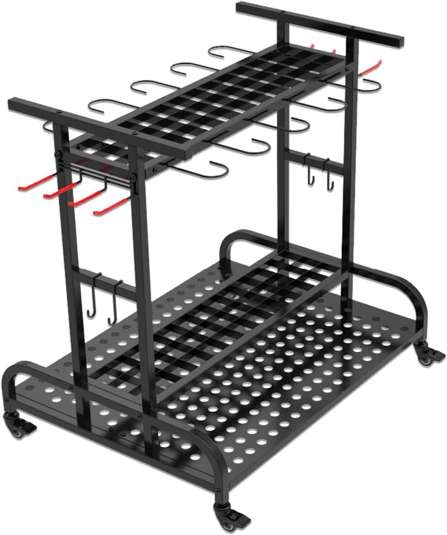 3 - Tier Rotating Garden Tool Rack on Wheels Holds 60+ Shovels Rakes Brooms - Kwikley