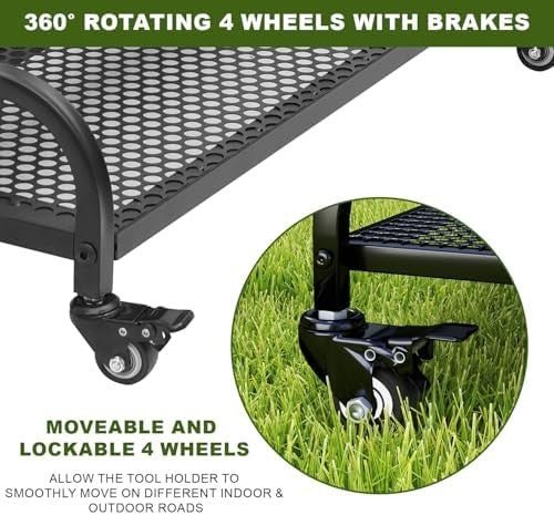 3 - Tier Rotating Garden Tool Rack on Wheels Holds 60+ Shovels Rakes Brooms - Kwikley