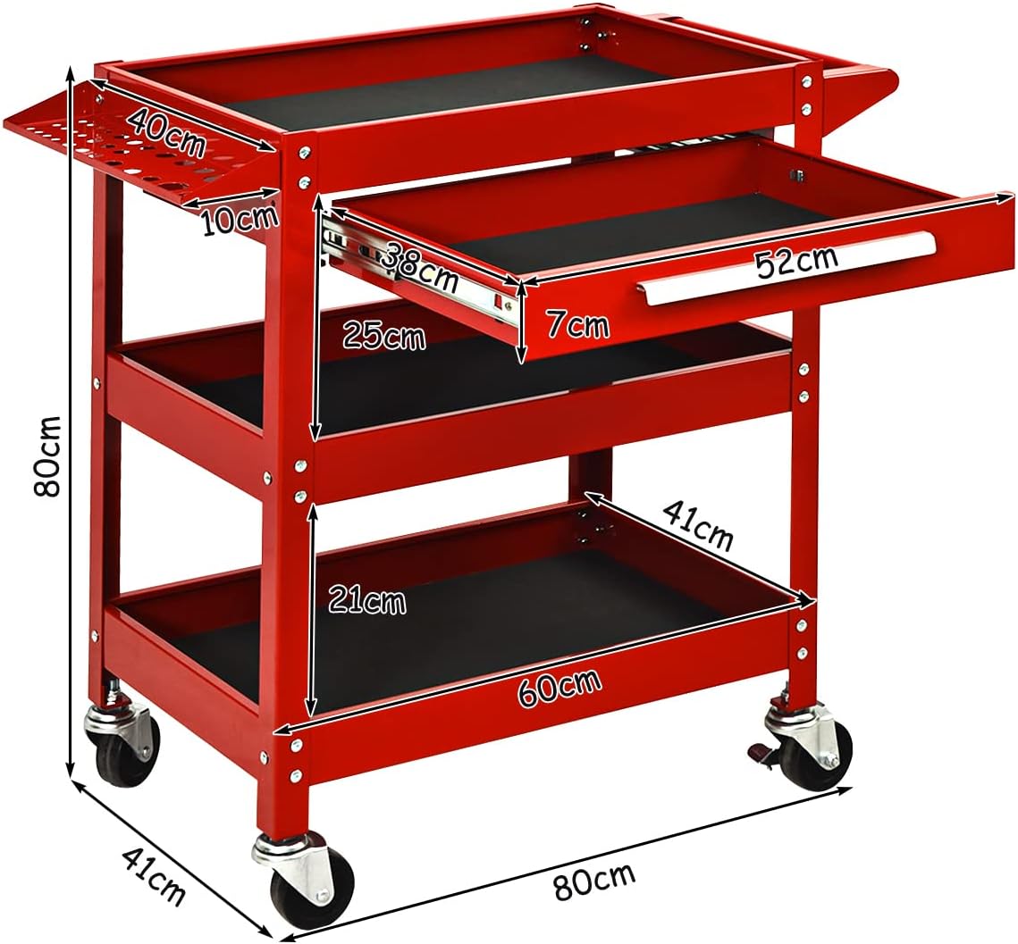 3 Tier Tool Trolley Heavy Duty Rolling Workstation Drawer - Kwikley