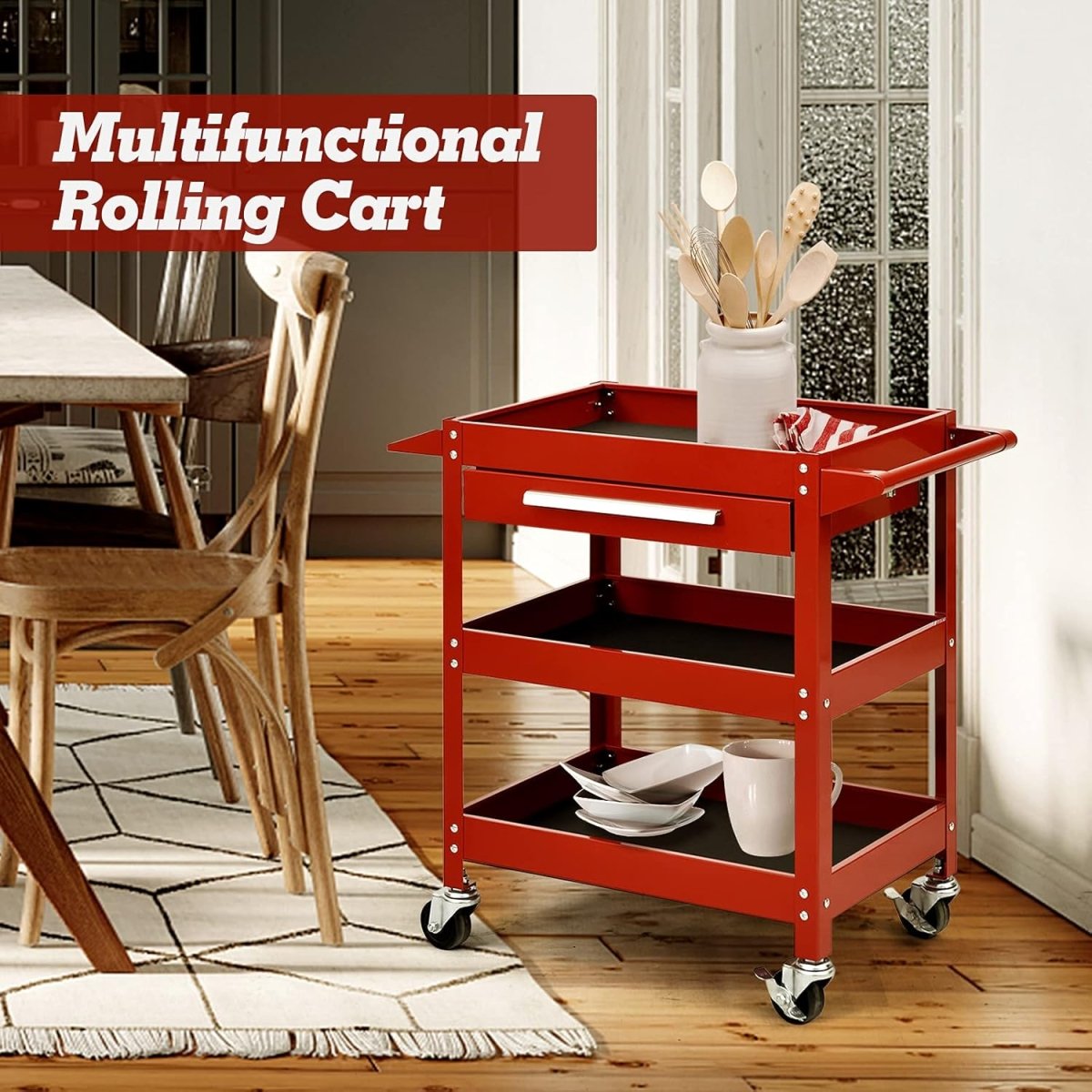 3 Tier Tool Trolley Heavy Duty Rolling Workstation Drawer - Kwikley