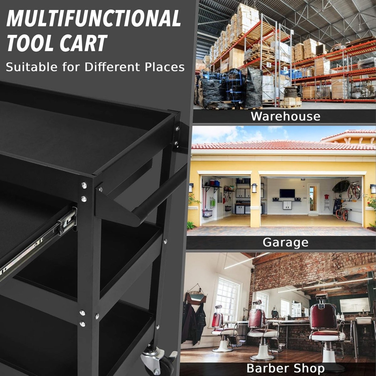 3 Tier Tool Trolley Rolling Workstation Heavy Duty Cart - Kwikley