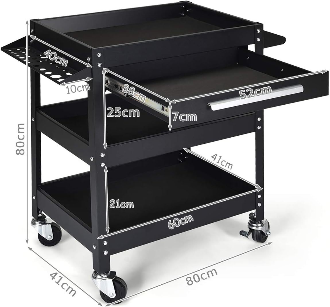 3 Tier Tool Trolley Rolling Workstation Heavy Duty Cart - Kwikley