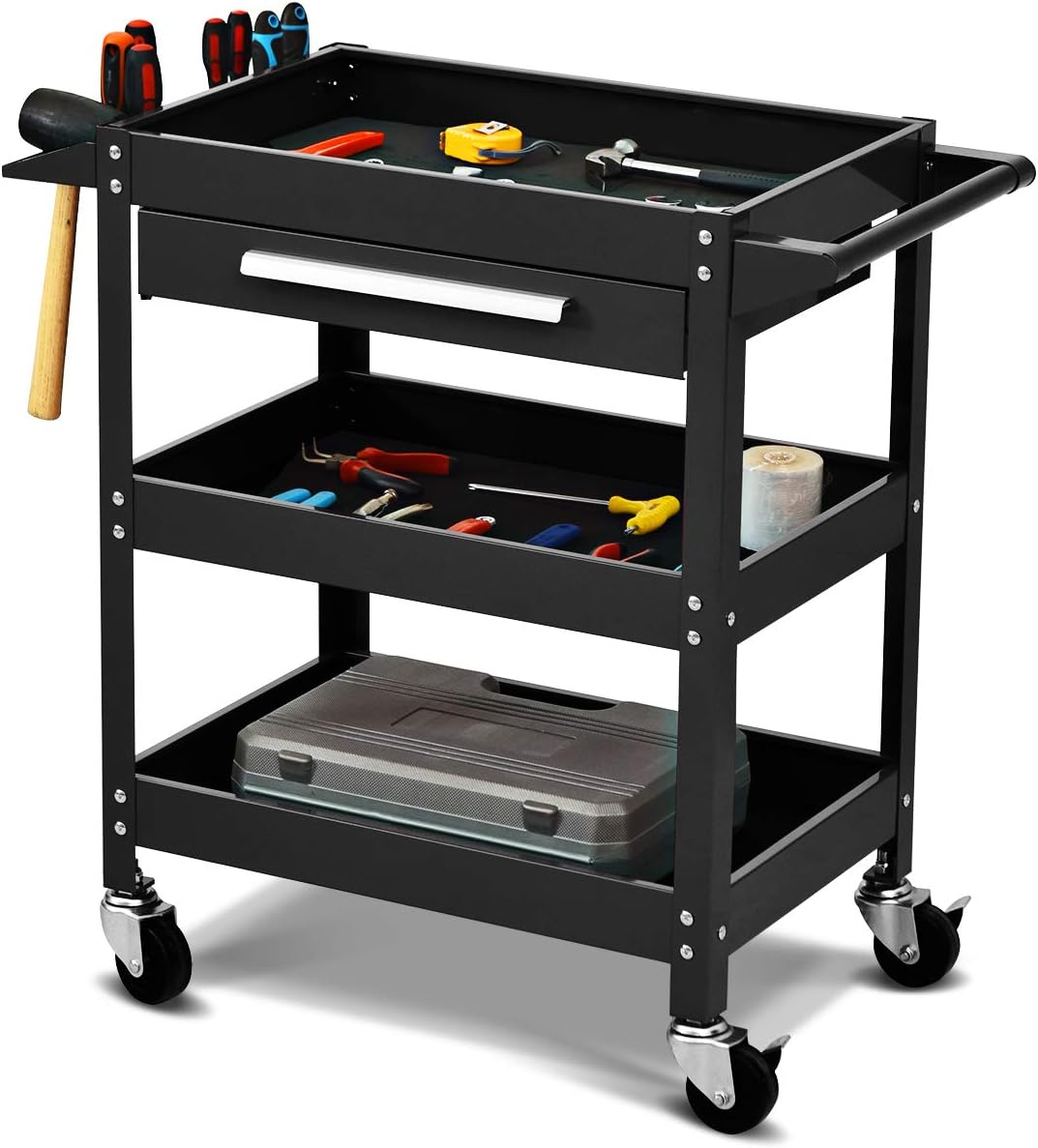 3 Tier Tool Trolley Rolling Workstation Heavy Duty Cart - Kwikley