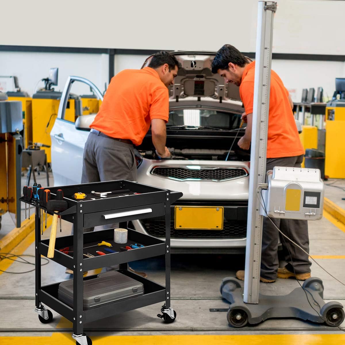 3 Tier Tool Trolley Rolling Workstation Heavy Duty Cart - Kwikley