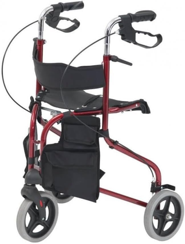 3 Wheel Rollator Walker Seat Lightweight Folding Mobility Aid Brakes - Kwikley