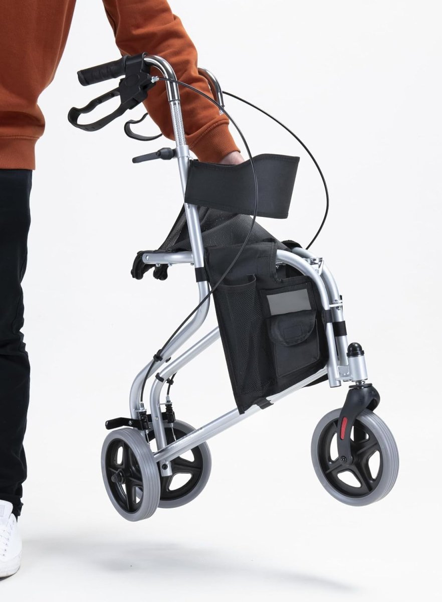 3 Wheel Rollator Walker with Seat Lightweight Folding Mobility Brakes - Kwikley