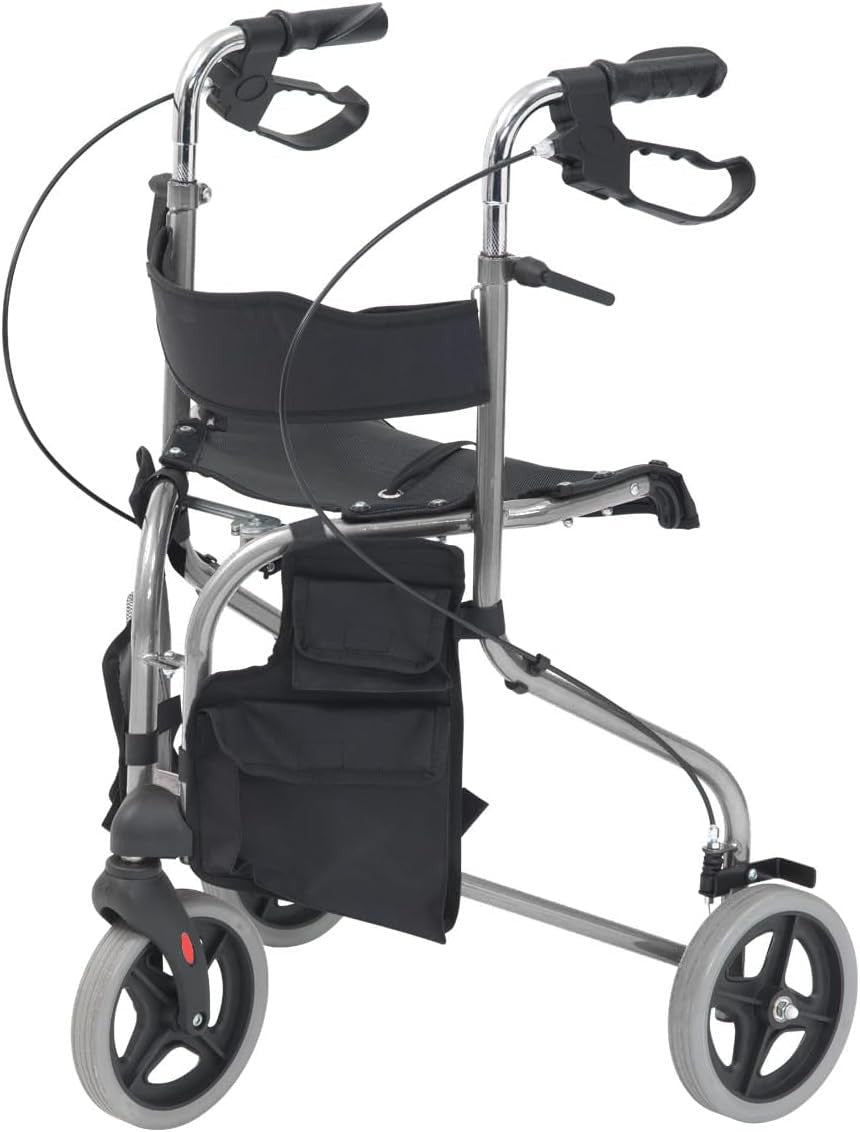 3 Wheel Rollator Walker with Seat Lightweight Folding Mobility Brakes - Kwikley