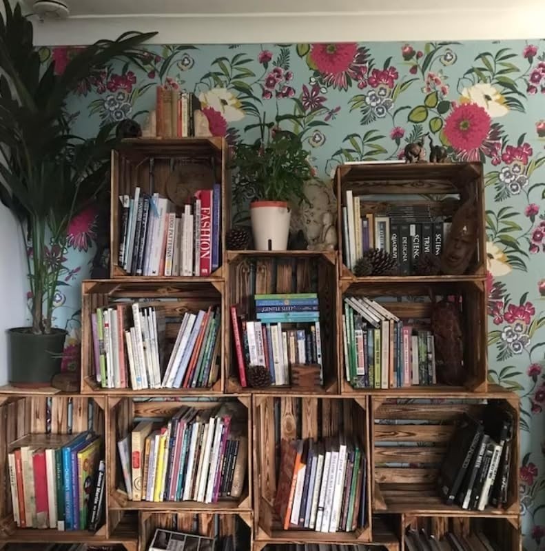 3 x Burnt Effect Used Wooden Crates 50x40x30cm Rustic Vintage Storage - Kwikley