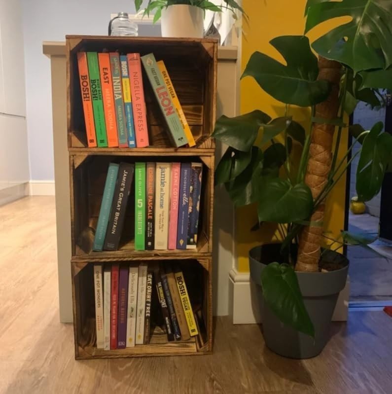 3 x Burnt Effect Used Wooden Crates 50x40x30cm Rustic Vintage Storage - Kwikley