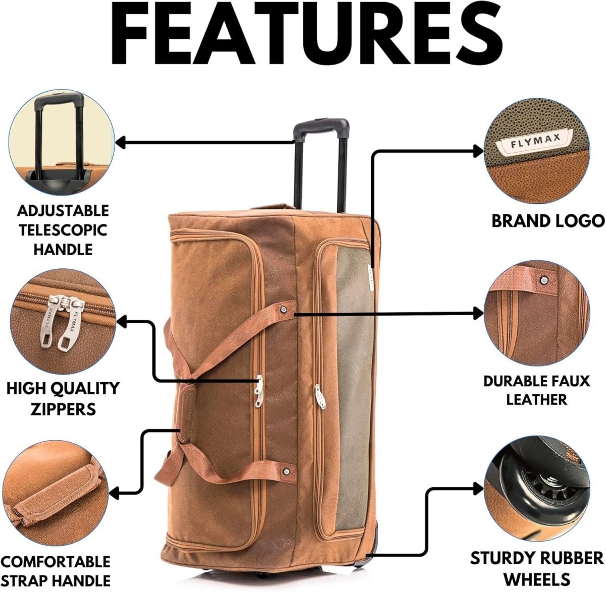 30 Inch Large Suitcase 100L Lightweight Faux Leather Travel Trolley Wheels - Kwikley