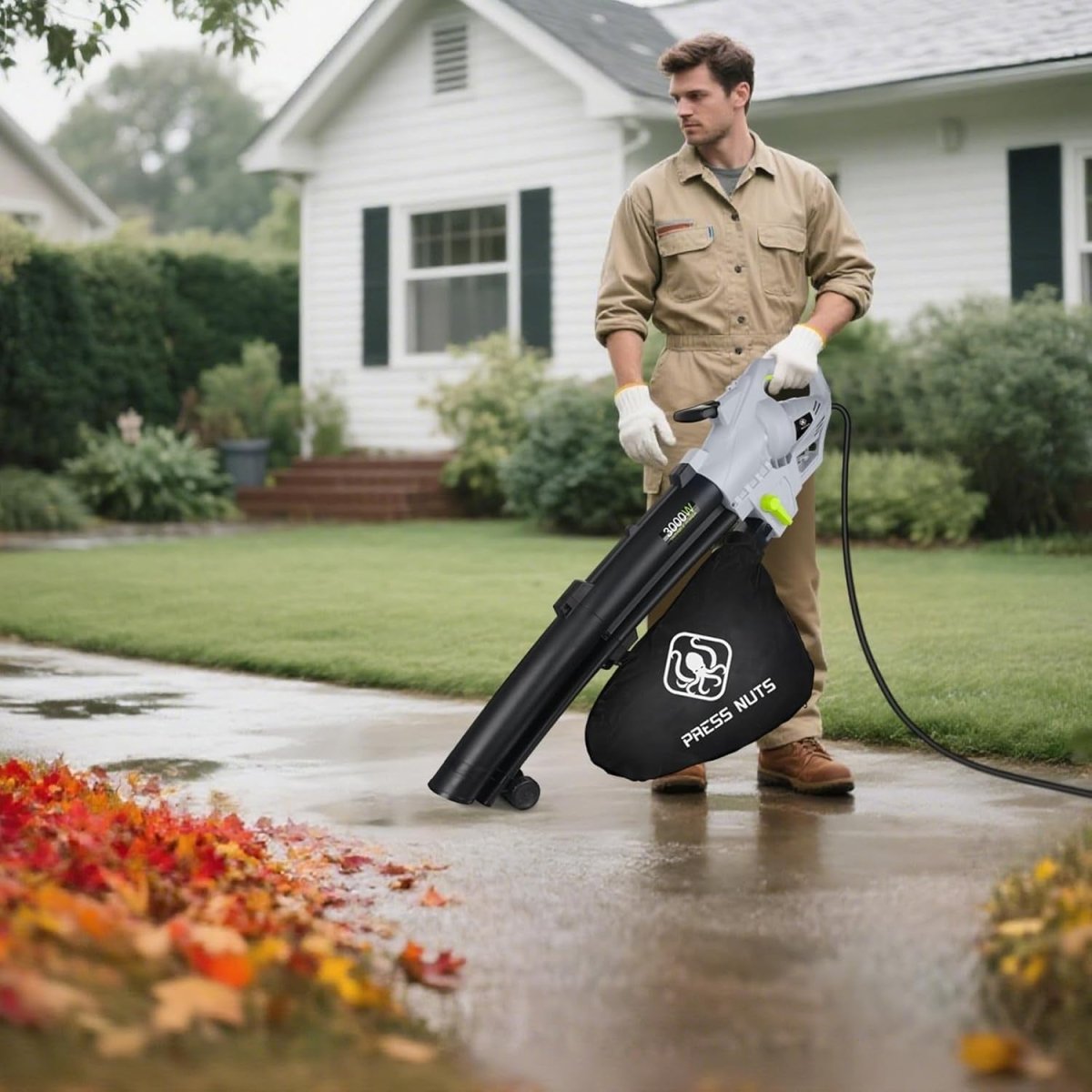 3000W 3 - in - 1 Garden Leaf Blower Vacuum Shredder 10m Cable 35L Bag - Kwikley