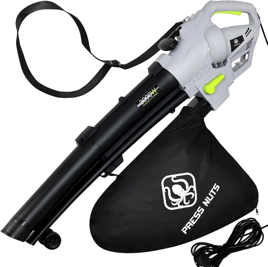 3000W 3 - in - 1 Garden Leaf Blower Vacuum Shredder 10m Cable 35L Bag - Kwikley