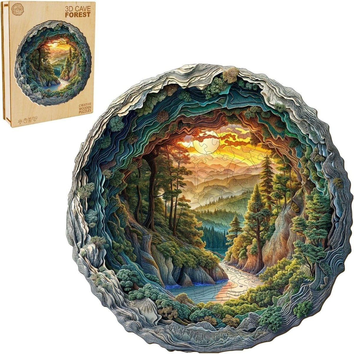 300PCS Wooden Jigsaw Puzzle Cave Forest Animal Shapes Gift Box Set - Kwikley