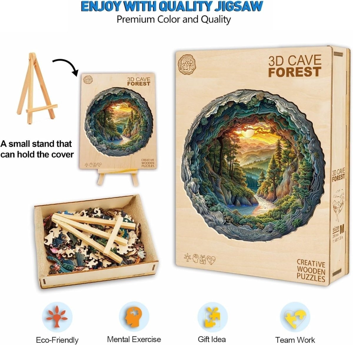 300PCS Wooden Jigsaw Puzzle Cave Forest Animal Shapes Gift Box Set - Kwikley