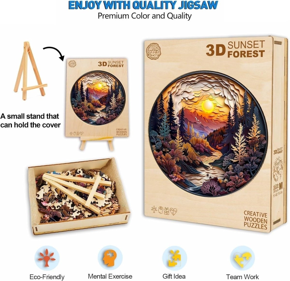 300PCS Wooden Jigsaw Puzzle Sunset Forest Animal Shapes Gift Box Set - Kwikley