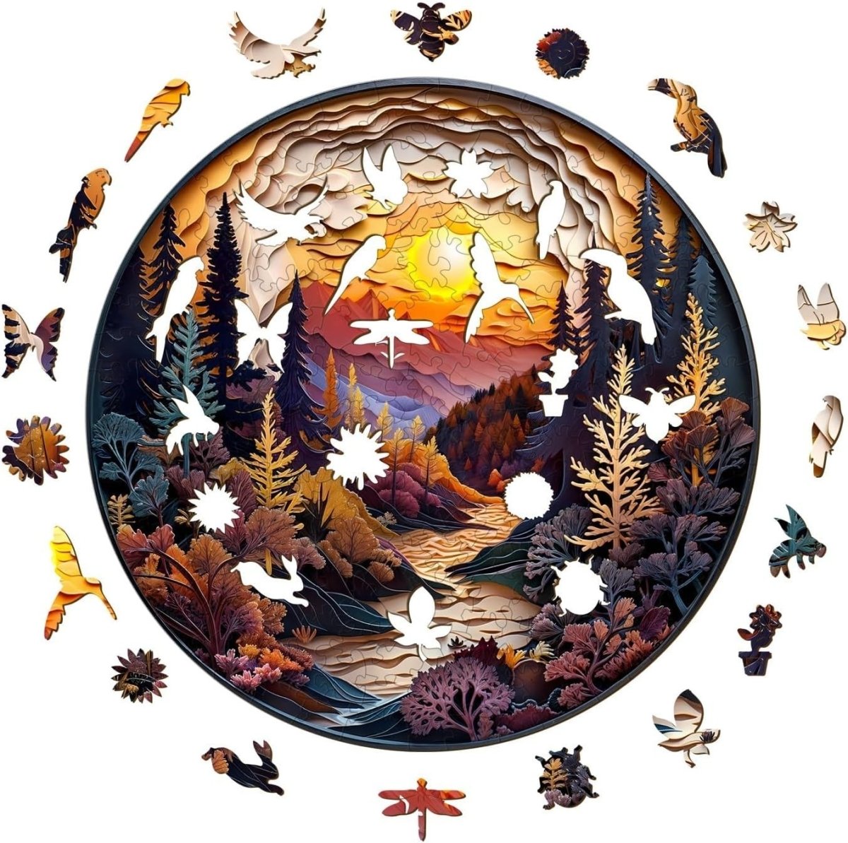 300PCS Wooden Jigsaw Puzzle Sunset Forest Animal Shapes Gift Box Set - Kwikley