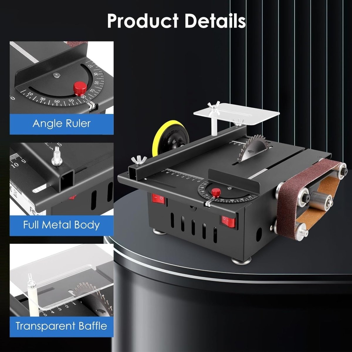 300W Mini Table Saw Belt Sander Desktop Wood Metal DIY Craft Machine - Kwikley
