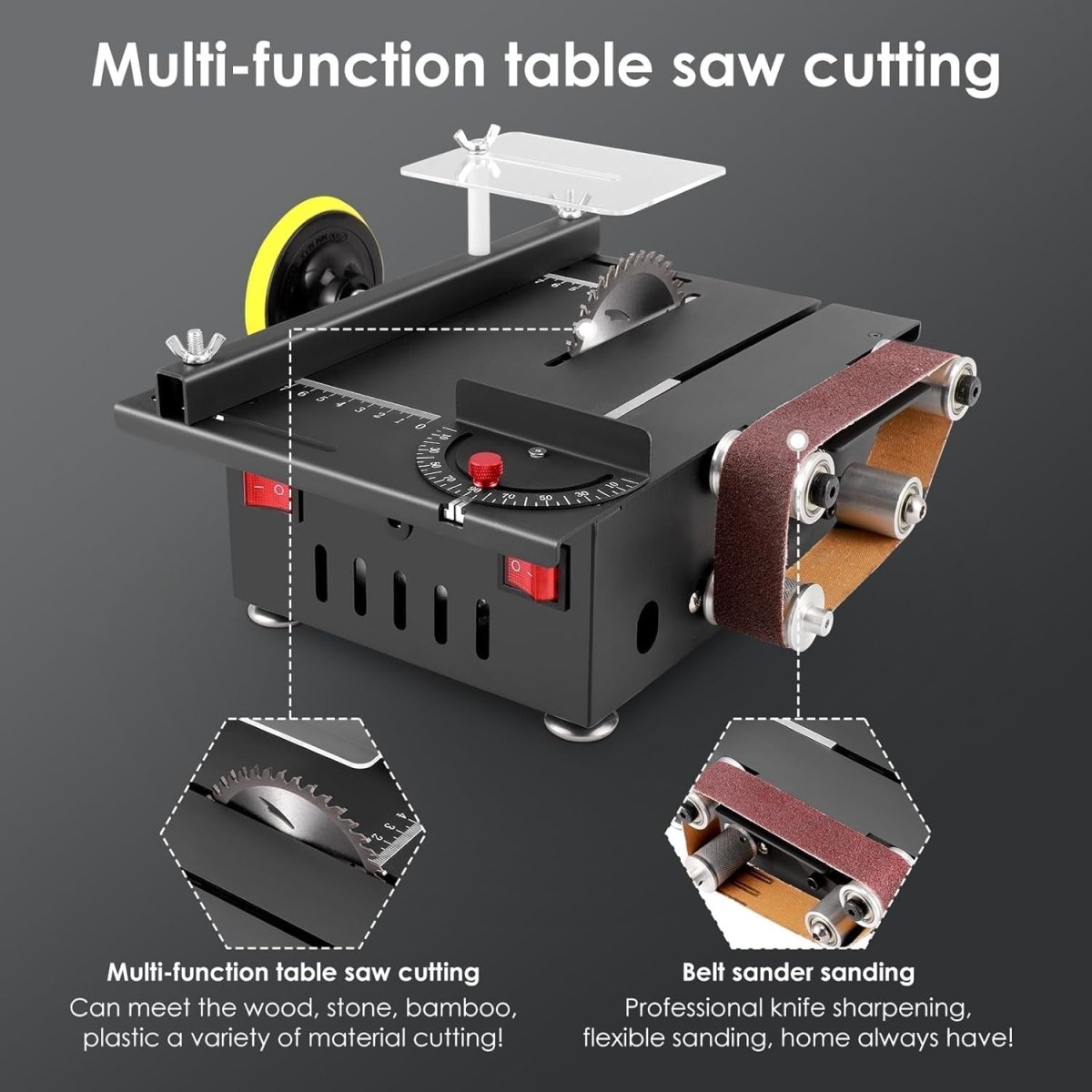 300W Mini Table Saw Belt Sander Desktop Wood Metal DIY Craft Machine - Kwikley